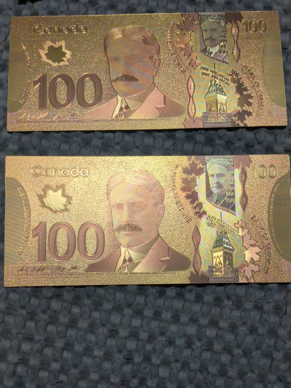 Gold Foil Canadian $100 Novelty Bills - Set Of 4